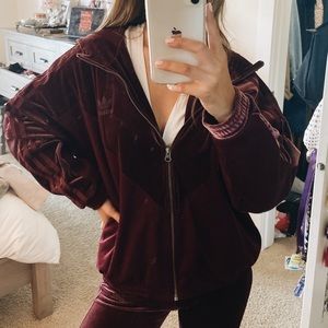 Maroon Velour Adidas Jacket